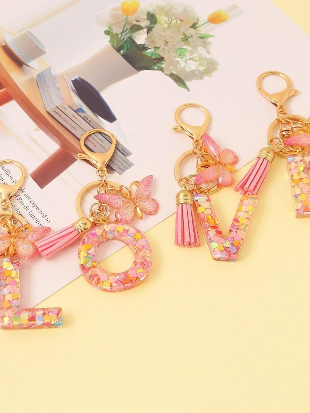 Fashion Alphabet Initial Letter Keychain Tassel Butterfly Pendant Key Ring for P - Picture 6 of 7